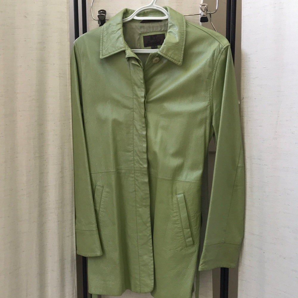 Spring pearl greenLeather coat By B T Limited light button down with belt spring